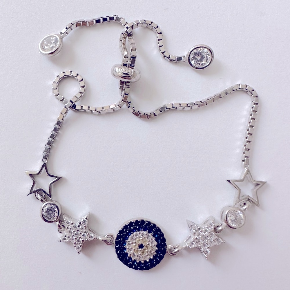 🧿 925 Silver evileye star bracelet cubic zirconia cz stones adjustable size